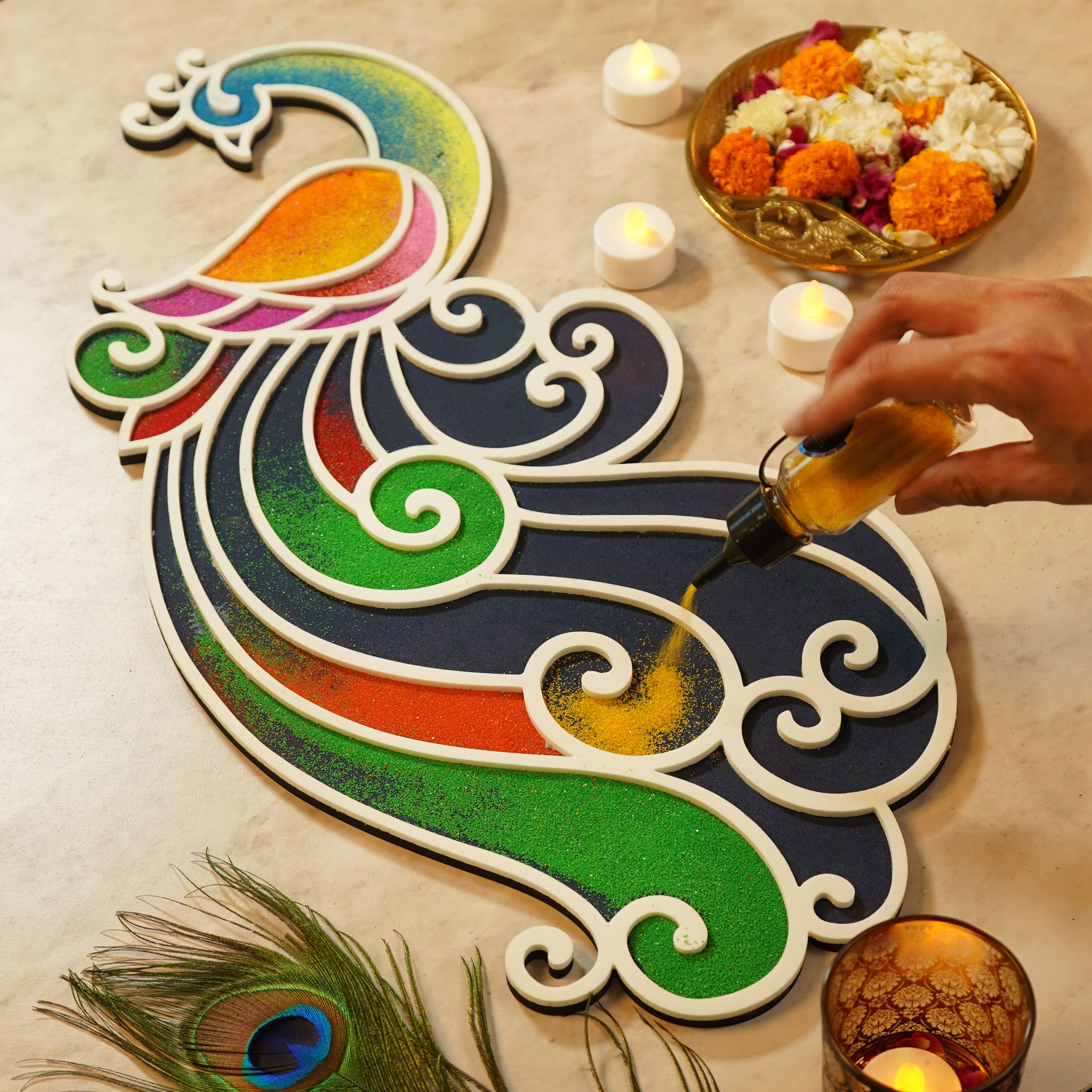 Kundan - Mayur Rangoli Template – islandrangoli