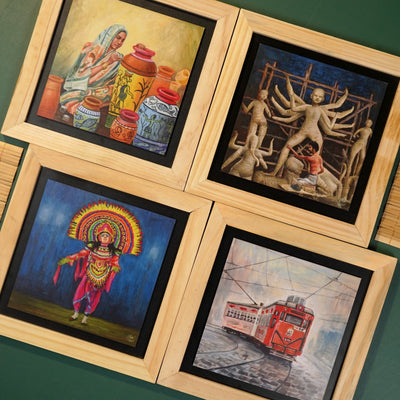 Deewar West Bengal Paintings From Island Rangoli. original artistry wall hanging Paintings set of 4